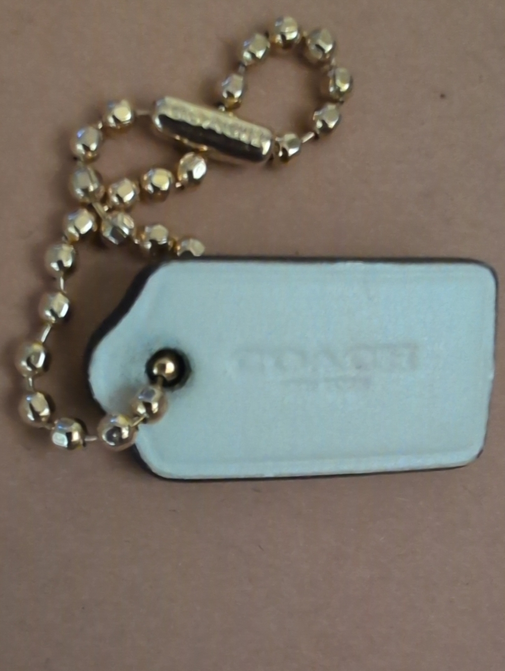 Coach White Leather Mini Tag with Original Gold Bead Chain